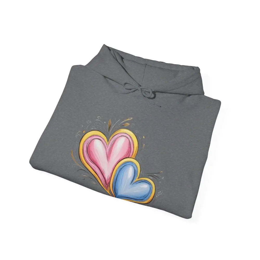 Pink and Blue Paired Love Hearts - Adult Unisex Hoodie Sweatshirt - Men Women