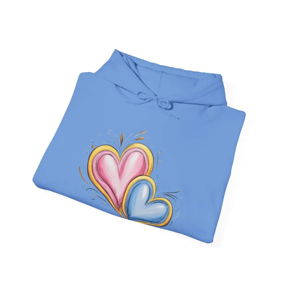 Pink and Blue Paired Love Hearts - Adult Unisex Hoodie Sweatshirt - Men Women