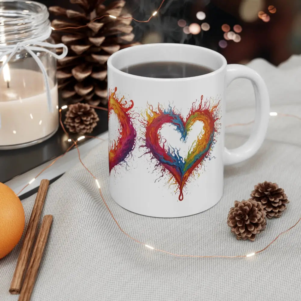 Burning Flames Love Hearts Mug - Ceramic Coffee 11oz