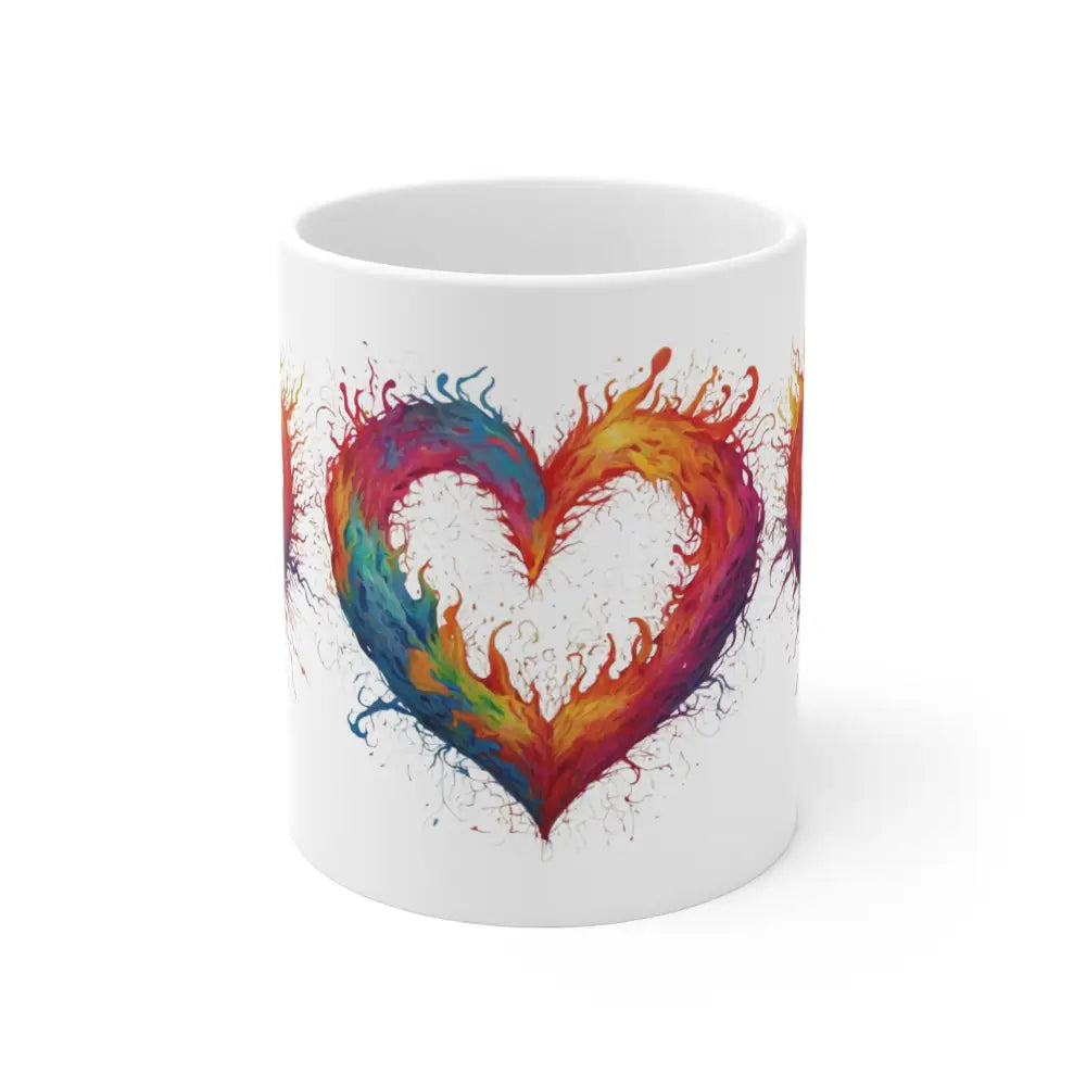 Burning Flames Love Hearts Mug - Ceramic Coffee 11oz