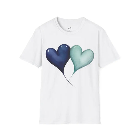 Blue and Green Paired Love Hearts - Adult Unisex T-Shirt - Men Women