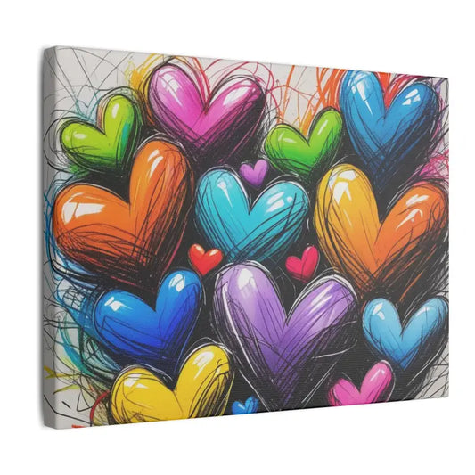 Multicoloured Messy Scribbled Sketched Love Hearts Canvas