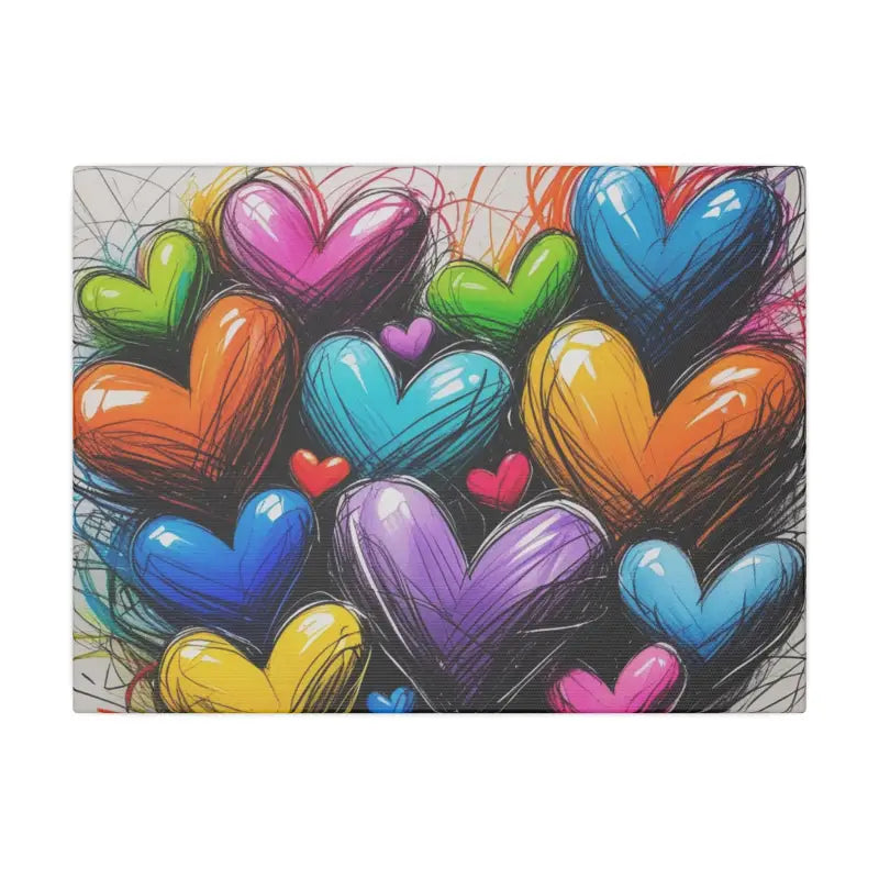 Multicoloured Messy Scribbled Sketched Love Hearts Canvas