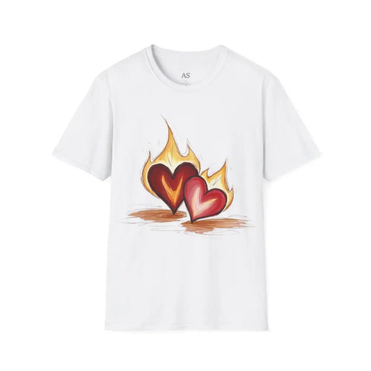 Burning Paired Love Hearts - Adult Unisex T-Shirt - Men and Women