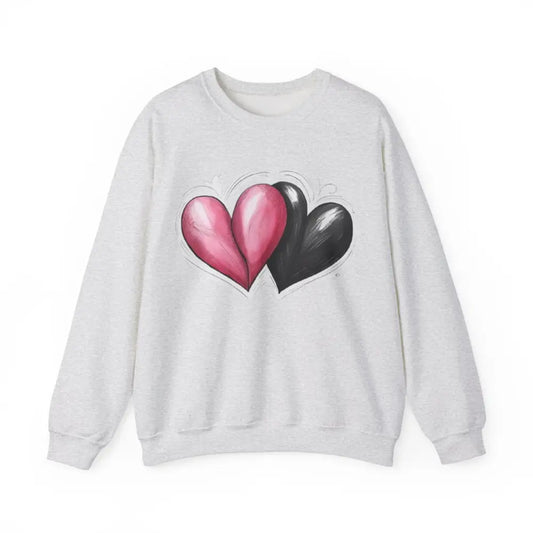 Pink and Black Paired Love Hearts - Adult Unisex Crewneck Sweatshirt Jumper - Men Women