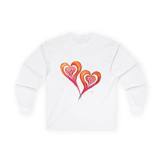 Peachy Paired Love Hearts - Adult Unisex Long Sleeve T-Shirt - Men and Women