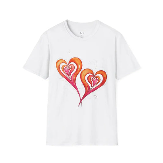 Peachy Paired Love Hearts - Adult Unisex T-Shirt - Men and Women