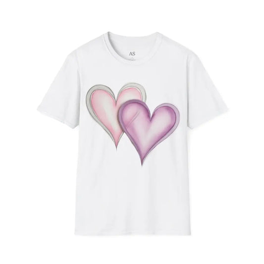 Pink and Purple Paired Love Hearts - Adult Unisex T-Shirt - Men Women