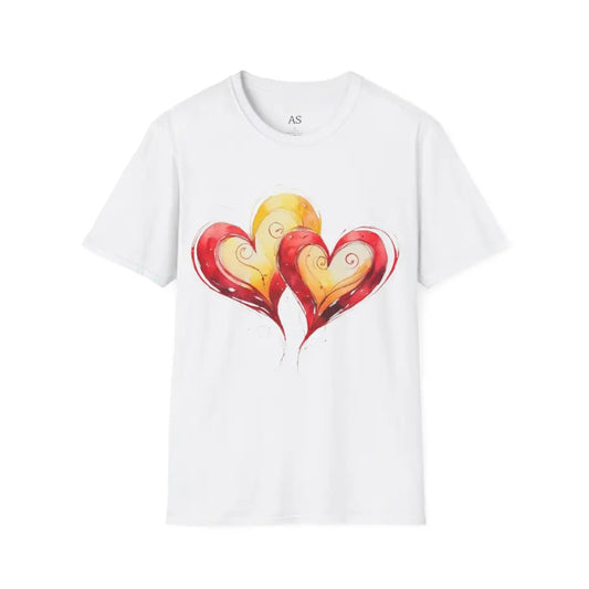 Red and Yellow Paired Love Hearts - Adult Unisex T-Shirt - Men Women