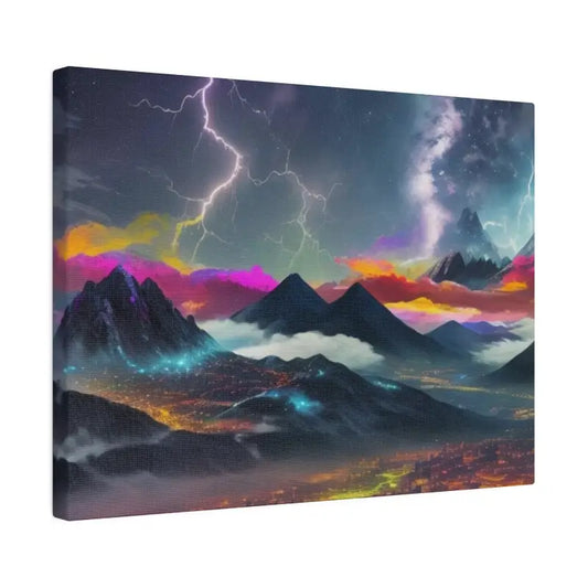 Messy Colourful Lightning Above Mountains - Matte Canvas Stretched 0.75’’