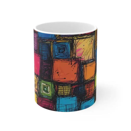 Messy Multicoloured Cubes - Ceramic Coffee Mug 11oz