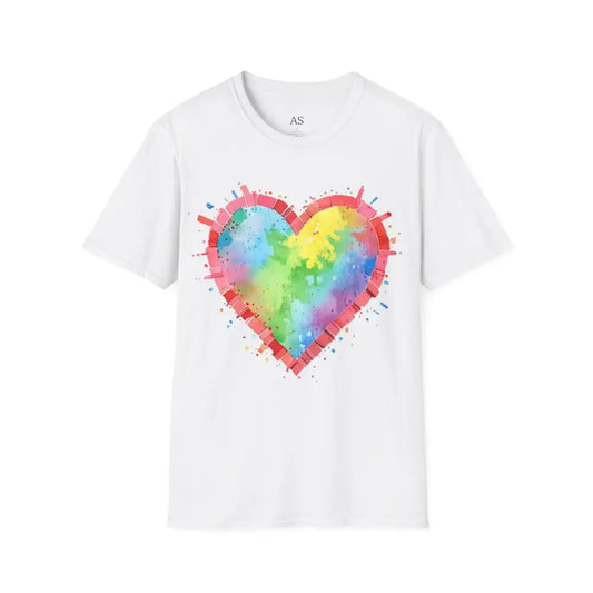 Watercolour Multicoloured Love Heart - Adult Unisex T-Shirt - Men and Women