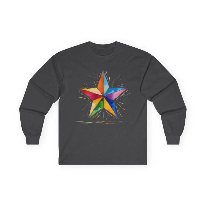 Watercolour Multicoloured Star - Adult Unisex Long Sleeve T-Shirt - Men and Women