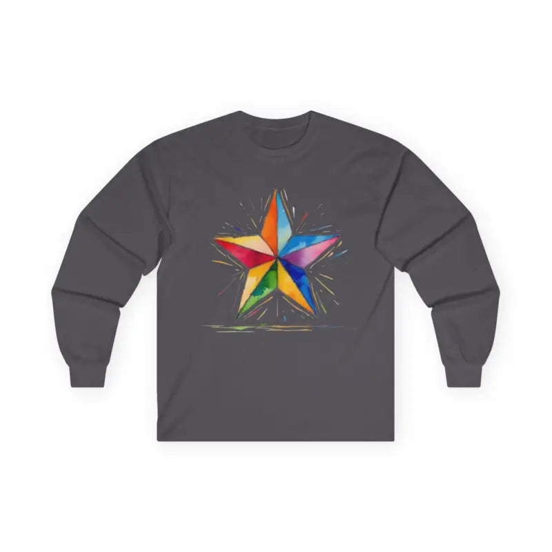 Watercolour Multicoloured Star - Adult Unisex Long Sleeve T-Shirt - Men and Women