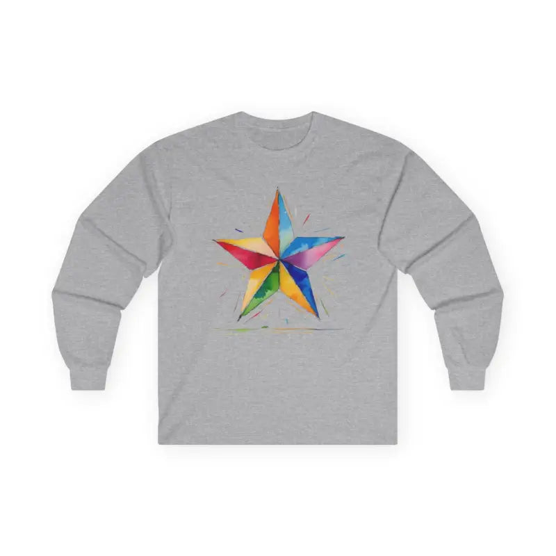 Watercolour Multicoloured Star - Adult Unisex Long Sleeve T-Shirt - Men and Women