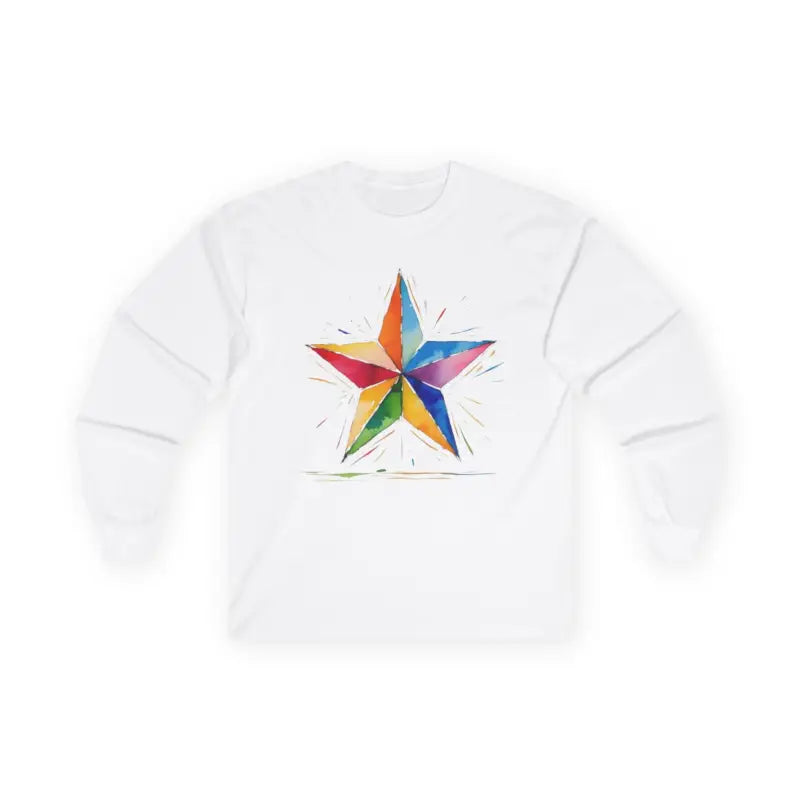 Watercolour Multicoloured Star - Adult Unisex Long Sleeve T-Shirt - Men and Women