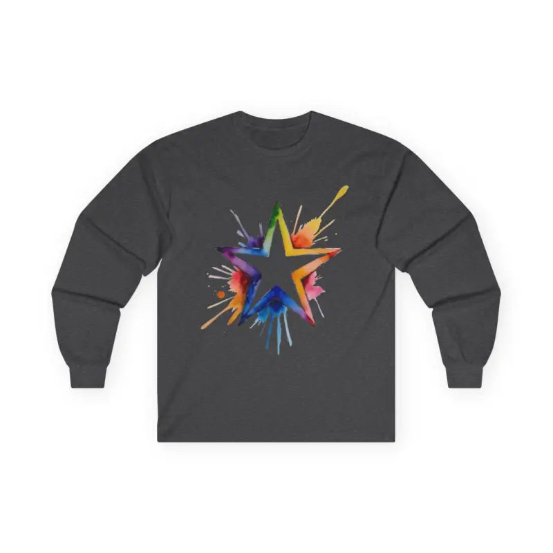 Hollow Watercolour Multicoloured Star - Adult Unisex Long Sleeve T-Shirt - Men and Women