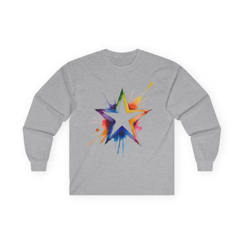 Hollow Watercolour Multicoloured Star - Adult Unisex Long Sleeve T-Shirt - Men and Women