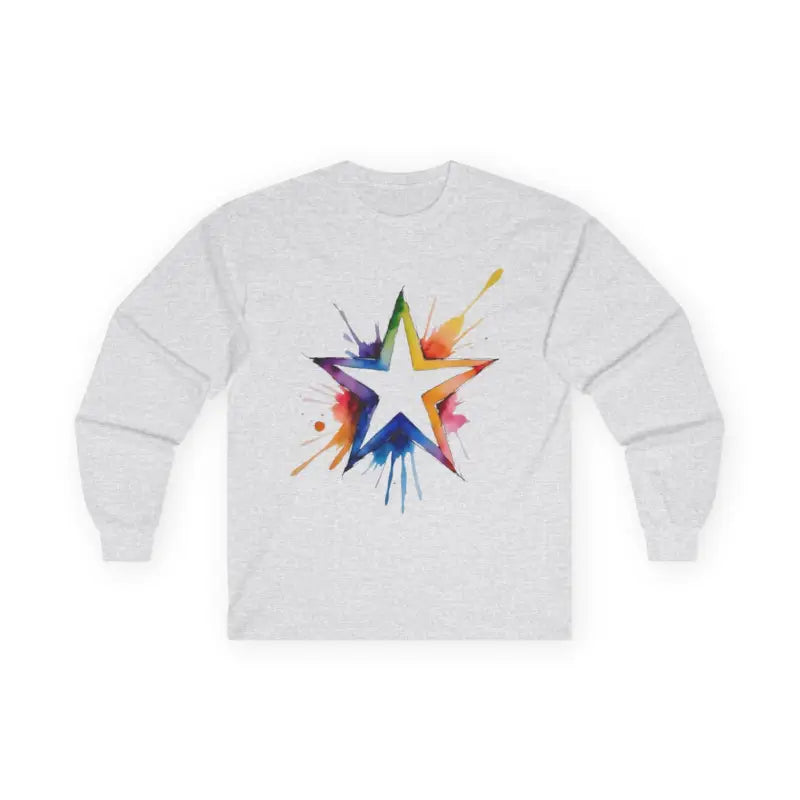 Hollow Watercolour Multicoloured Star - Adult Unisex Long Sleeve T-Shirt - Men and Women