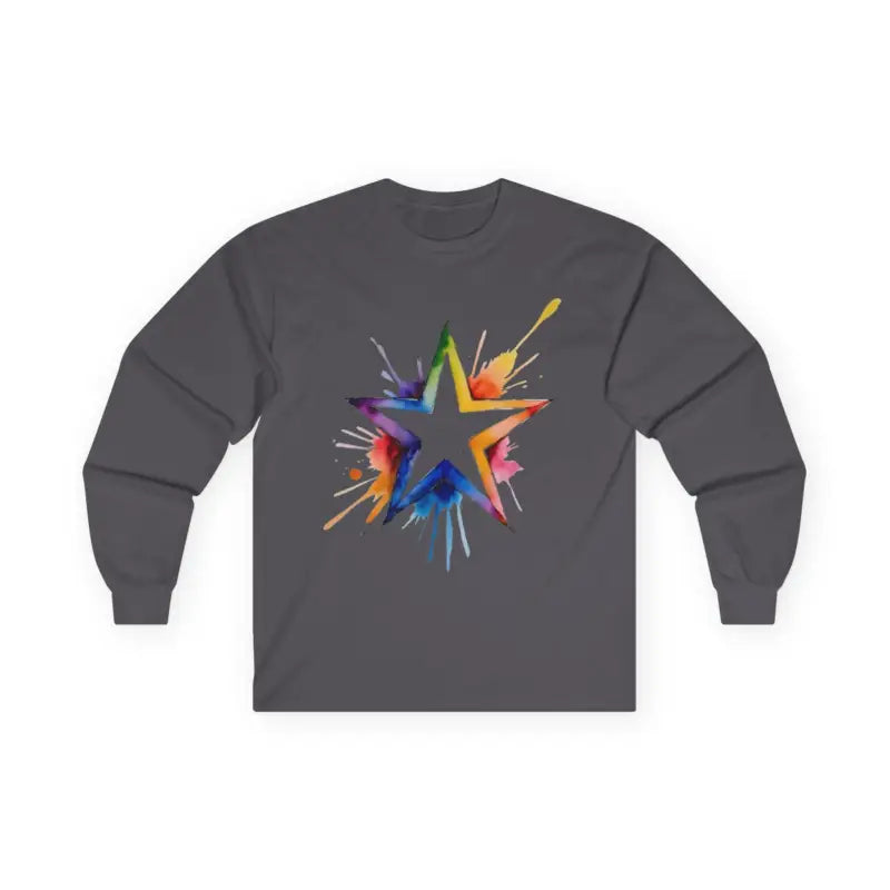 Hollow Watercolour Multicoloured Star - Adult Unisex Long Sleeve T-Shirt - Men and Women