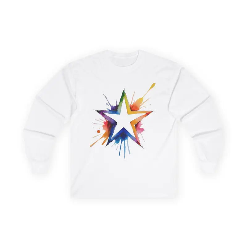 Hollow Watercolour Multicoloured Star - Adult Unisex Long Sleeve T-Shirt - Men and Women