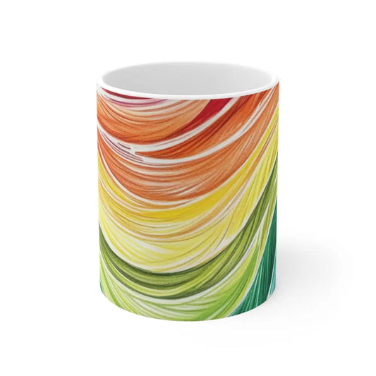 Sketched Multicoloured Waves Mug - Ceramic Coffee 11oz