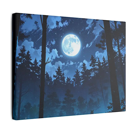 Full Moon Above Forest At Night Scenic Anime Canvas