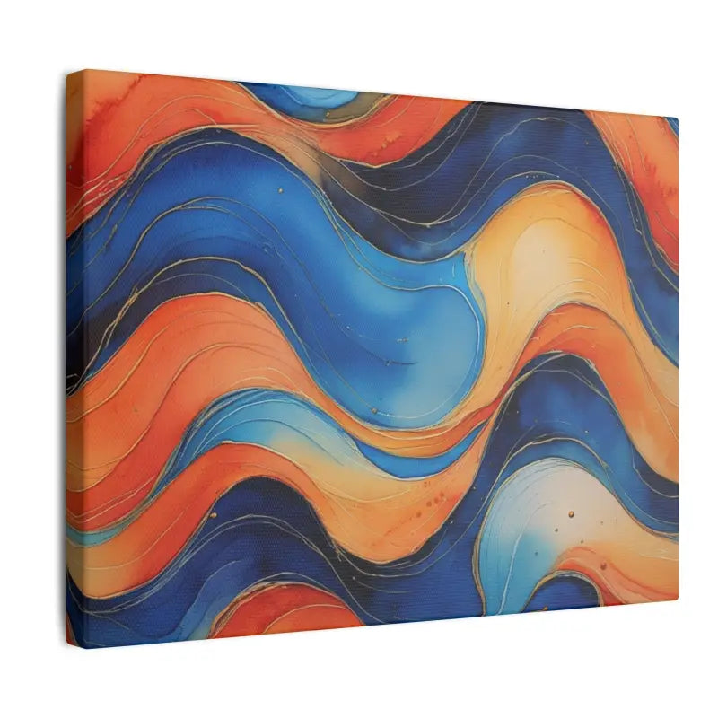 Blue and Orange Watercolour Whimsical Waves - Modern Wall Decor Painting for Home Office