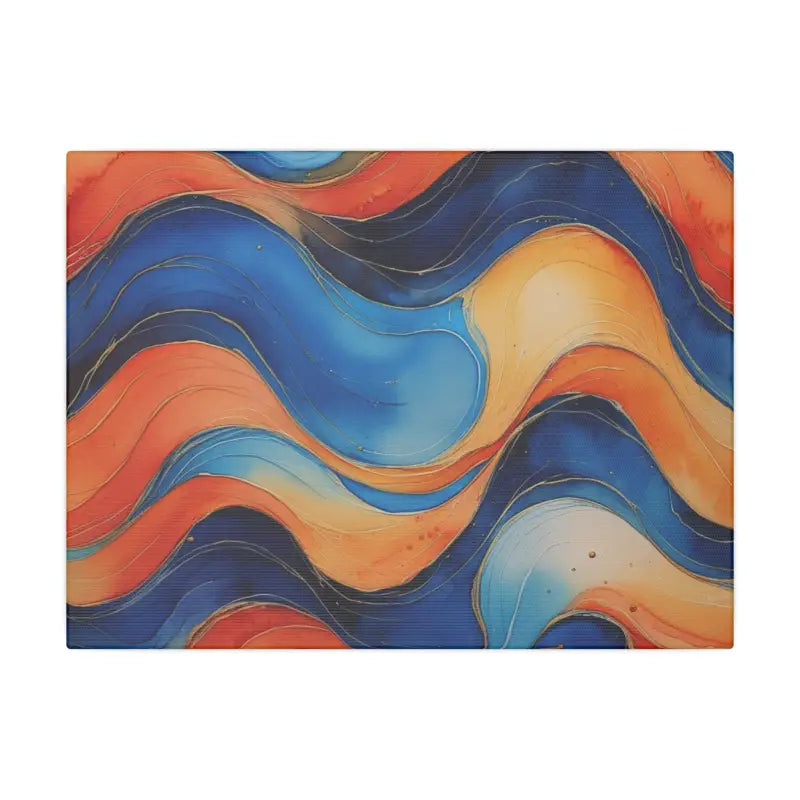 Blue and Orange Watercolour Whimsical Waves - Modern Wall Decor Painting for Home Office