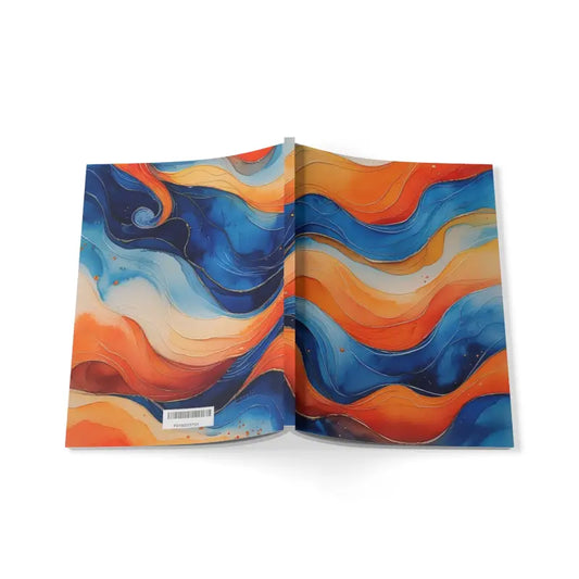 Blue and Orange Watercolour Whimsical Waves - Softcover Notebook A5