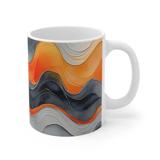 Grey and Orange Watercolour Whimsical Waves - Ceramic Coffee Mug 11oz