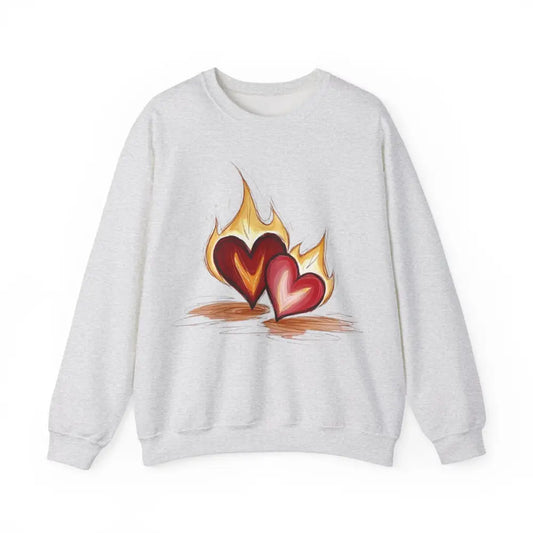 Burning Paired Love Hearts - Adult Unisex Crewneck Sweatshirt Jumper - Men and Women