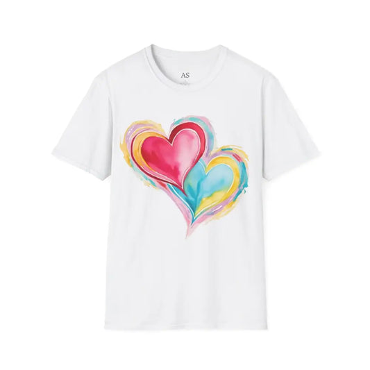 Light Watercolour Paired Love Hearts - Adult Unisex T-Shirt - Men and Women