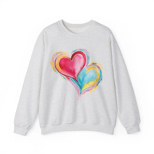 Light Watercolour Paired Love Hearts - Adult Unisex Crewneck Sweatshirt Jumper - Men and Women