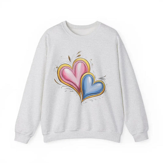 Pink and Blue Paired Love Hearts - Adult Unisex Crewneck Sweatshirt Jumper - Men Women