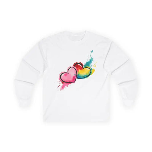 Splatter Paired Love Hearts - Adult Unisex Long Sleeve T-Shirt - Men and Women