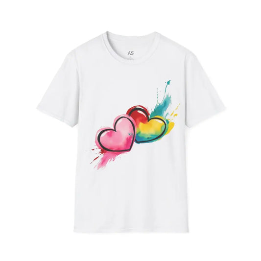 Splatter Paired Love Hearts - Adult Unisex T-Shirt - Men and Women