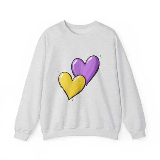 Yellow and Purple Paired Love Hearts - Adult Unisex Crewneck Sweatshirt Jumper - Men Women