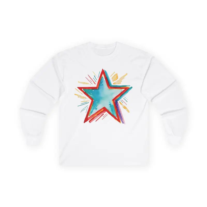 Watercolour Pale Blue Star - Adult Unisex Long Sleeve T-Shirt - Men and Women