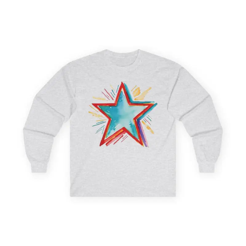 Watercolour Pale Blue Star - Adult Unisex Long Sleeve T-Shirt - Men and Women