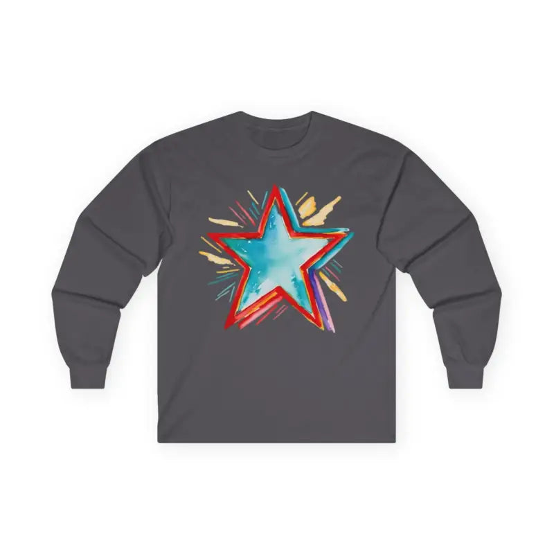 Watercolour Pale Blue Star - Adult Unisex Long Sleeve T-Shirt - Men and Women