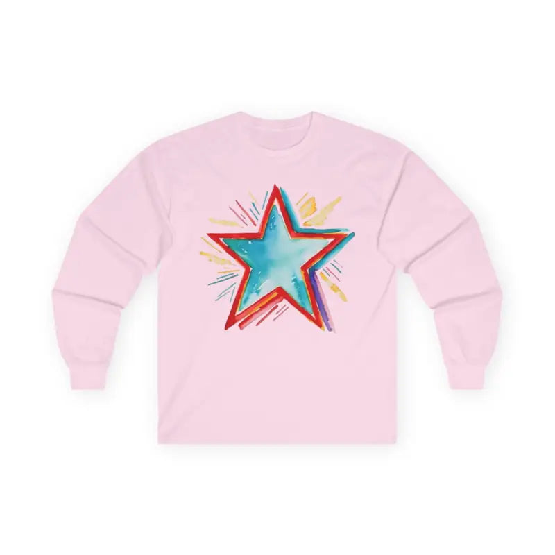 Watercolour Pale Blue Star - Adult Unisex Long Sleeve T-Shirt - Men and Women