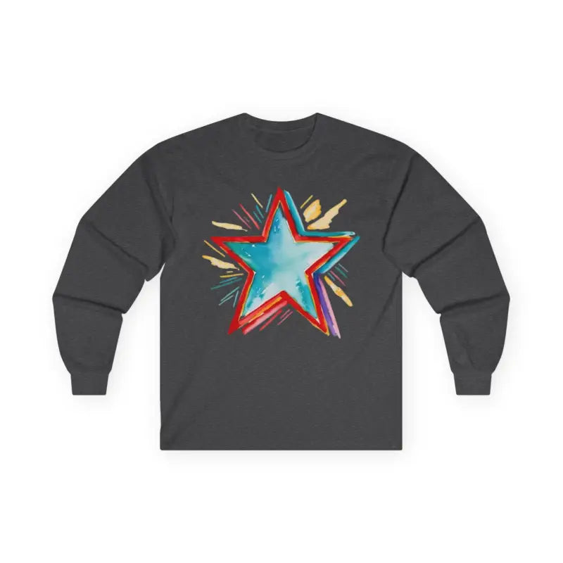 Watercolour Pale Blue Star - Adult Unisex Long Sleeve T-Shirt - Men and Women