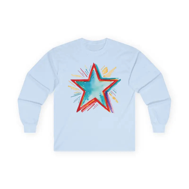 Watercolour Pale Blue Star - Adult Unisex Long Sleeve T-Shirt - Men and Women