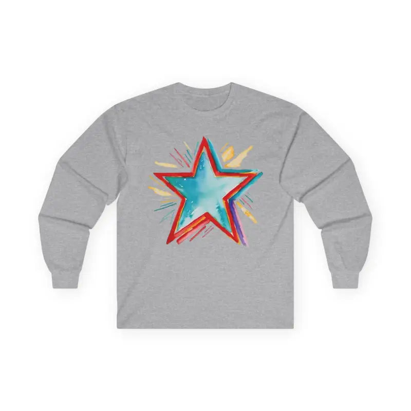 Watercolour Pale Blue Star - Adult Unisex Long Sleeve T-Shirt - Men and Women