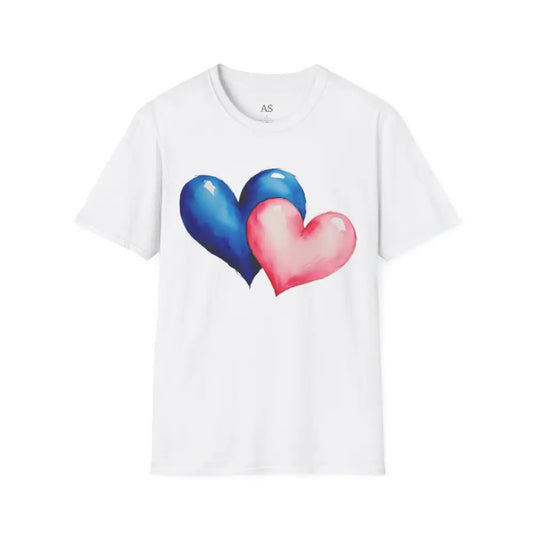 Blue and Pink Paired Love Hearts - Adult Unisex T-Shirt - Men Women