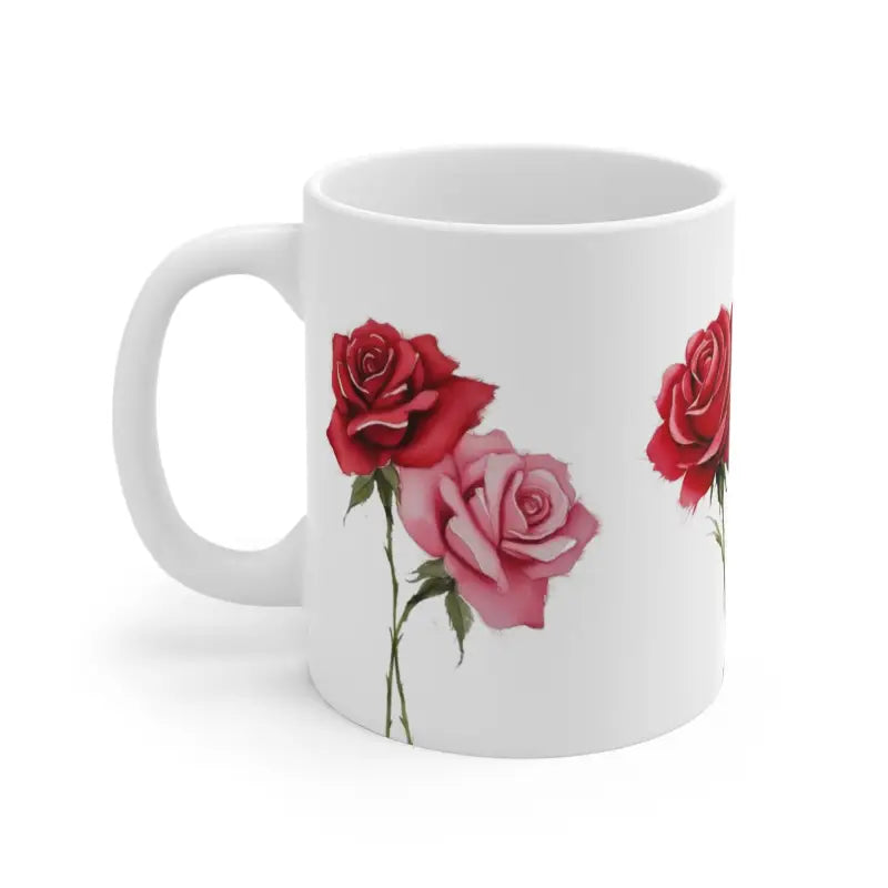 Red and Pink Rose Duo - Ceramic Coffee Mug 11oz