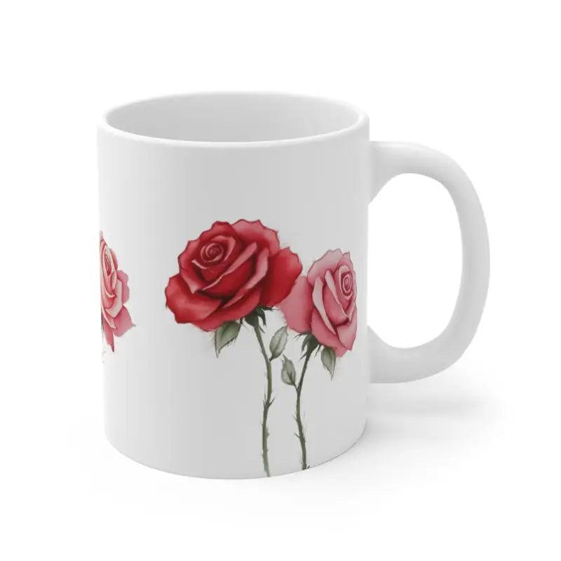 Red and Pink Rose Duo - Ceramic Coffee Mug 11oz