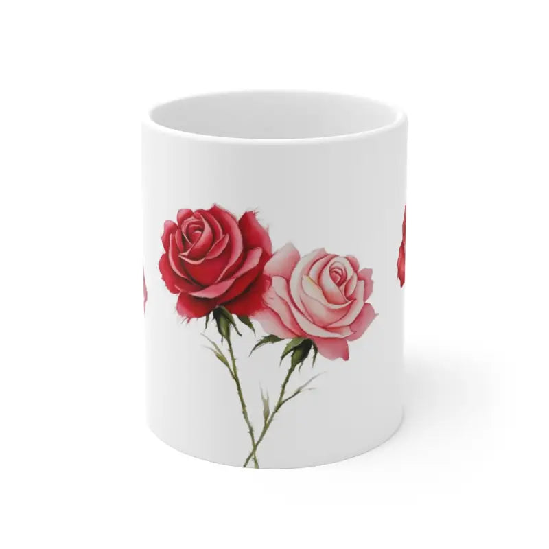 Red and Pink Rose Duo - Ceramic Coffee Mug 11oz