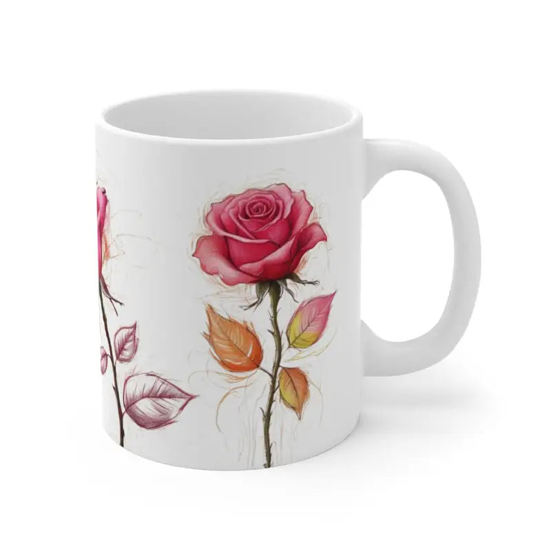 Vibrant Pink Roses Floral Mug - Ceramic Coffee 11oz